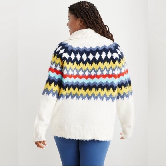 Aerie Relaxed Fair Isle Chevron Aztec Quarter Zip Turtleneck Chunky Sweater S - Picture 2 of 12